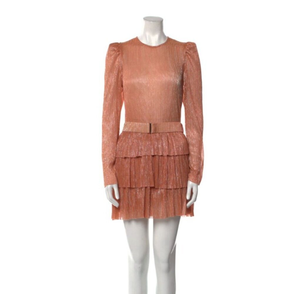 Sabina Musayev Crew Neck Mini Dress Size:‎ L Carry Dress Orange Metallic